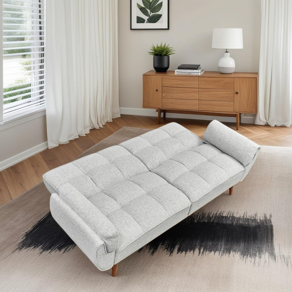 Convertible Futon Sofa Bed, Modern Futon Couch with 2 Pillows, Small Futons Couch with Adjustable Armrest & Backrest, Loveseat Sofa Bed for Living Room, Bedroom, Gray