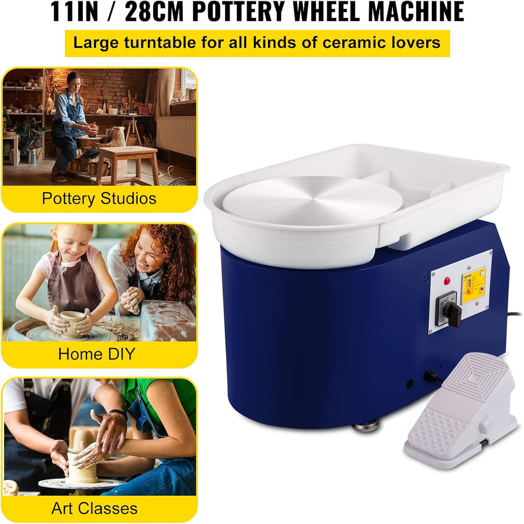 VEVOR 11in Pottery Wheel for Adults Beginners, 350W Electric Forming Machine with Detachable Basin Foot Pedal 0-300RPM Adjustable Speed, Craft DIY Clay Tool, Gifts for Kids for Kids/Teens/Adults