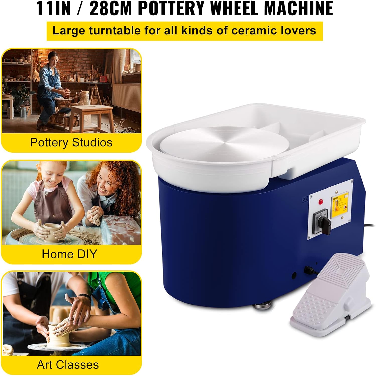 VEVOR 11in Pottery Wheel for Adults Beginners, 350W Electric Forming Machine with Detachable Basin Foot Pedal 0-300RPM Adjustable Speed, Craft DIY Clay Tool, Gifts for Kids for Kids/Teens/Adults