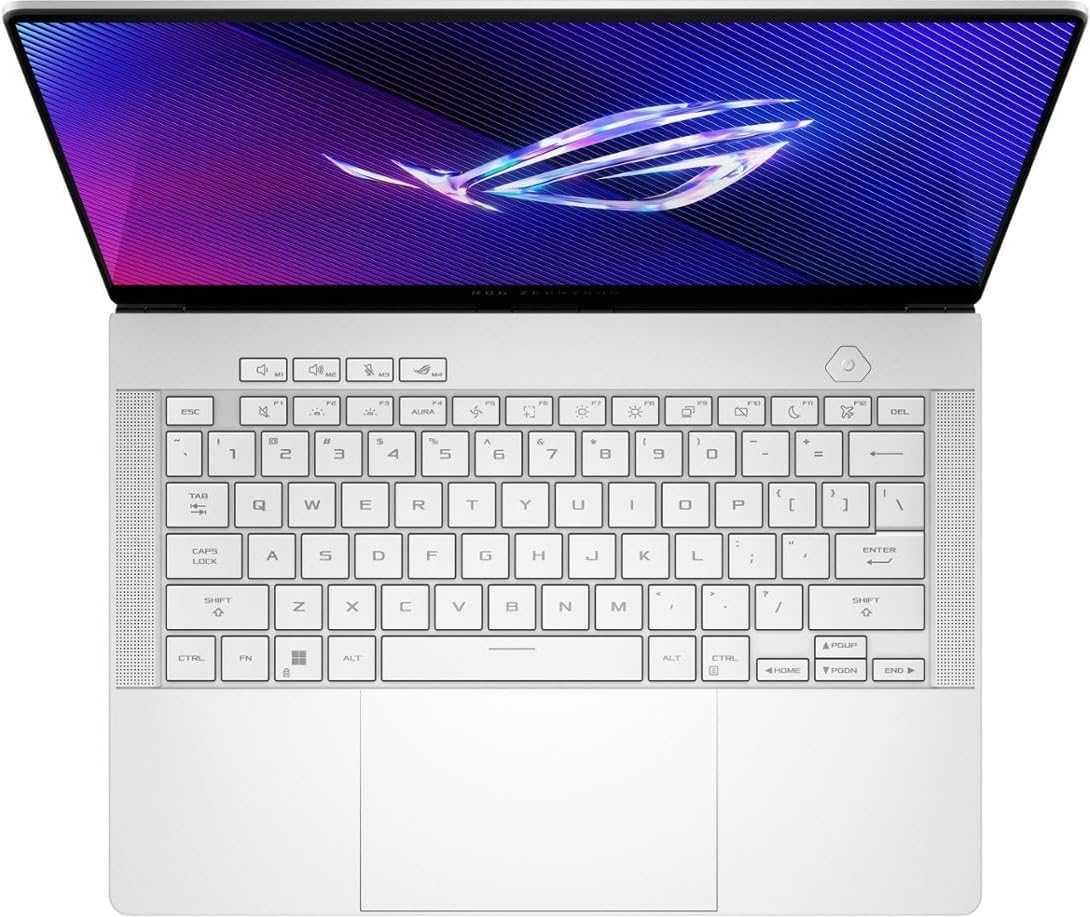ASUS ROG Zephyrus G14 14.0' OLED 120Hz QHD White Gaming Laptop (AMD Ryzen 9 8945HS, RTX 4060 8GB, 16GB LPDDR5X RAM, 2TB PCIe SSD, RGB Backlit KB, Wifi 6E, Bluetooth 5.3, Micro SD, Win11Home) w/DKZ Hub