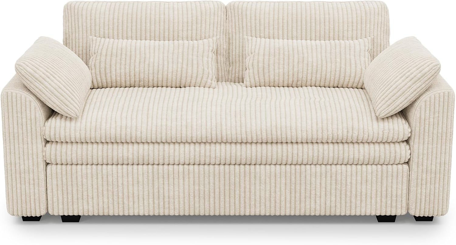 Belffin Large Modular Sectional Sofa with Deep Chaise Modular Sectional Loveseat Sofa with 9' Soft Dual-Layer 2 Seater Sofa Couch Corduroy Beige
