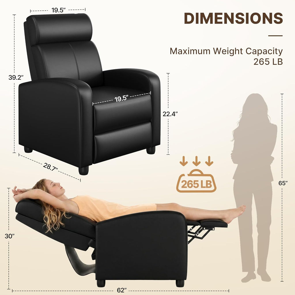 Yaheetech Recliner Chair PU Leather Recliner Sofa Home Theater Seating with Lumbar Support Overstuffed High-Density Foam & Pocket Springs, Push Back Recliners Armchair for Living Room