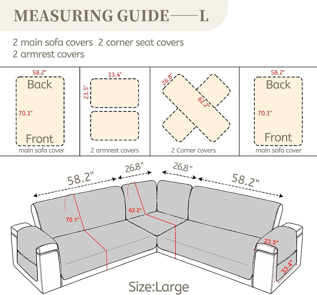 Sectional Couch Covers for Dogs 100% Waterproof Corner L Shaped Sofa Cover Pet Friendly Velvet Washable Anti Slip L Shape Modular Sofa Slipcover Protector with Pockets (Black, Large)