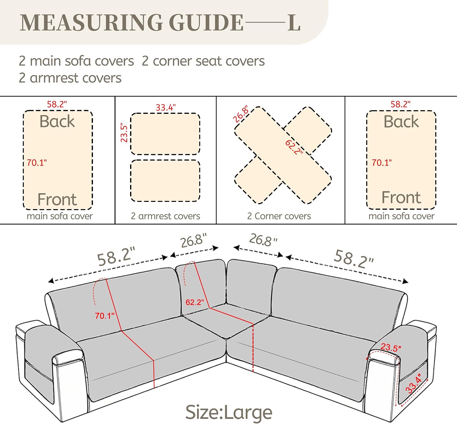 Sectional Couch Covers for Dogs 100% Waterproof Corner L Shaped Sofa Cover Pet Friendly Velvet Washable Anti Slip L Shape Modular Sofa Slipcover Protector with Pockets (Black, Large)