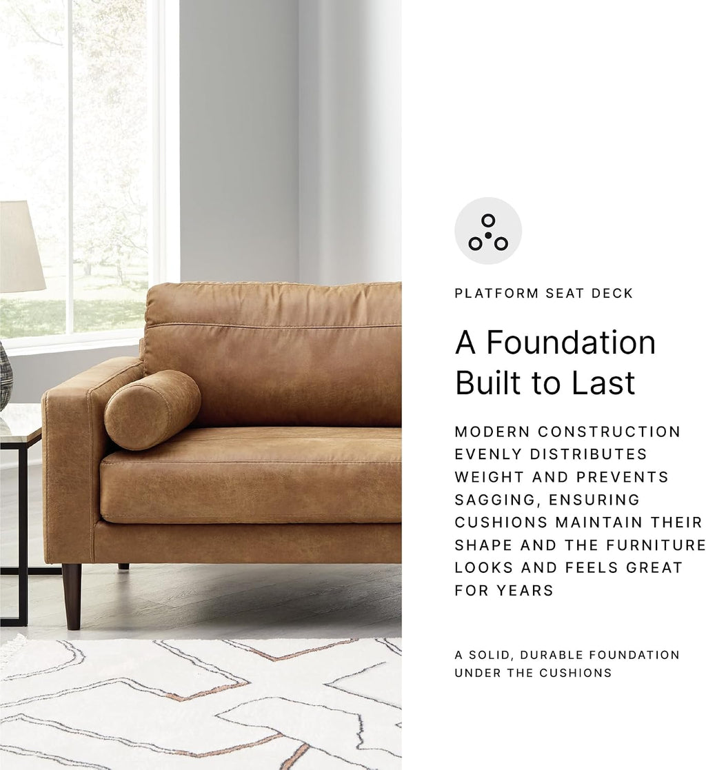 Signature Design by Ashley Telora Faux Leather Sofa, 2 Bolster Pillows, Loose Cushions, Faux Wood Finish Accent Legs, 85' W x 35' D x 35' H, Dark Brown