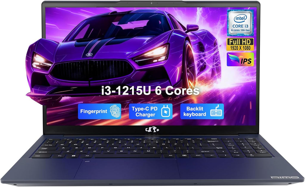 NIMO 15.6' FHD IPS Laptop, 6 Cores i3-1215U 16GB RAM 1TB SSD (Up to 4.4GHz, Beat Ryzen 5 7520U) School Computer with 65W Type-C Wi-Fi 6 Backlit KB Fingerprint for Business Home