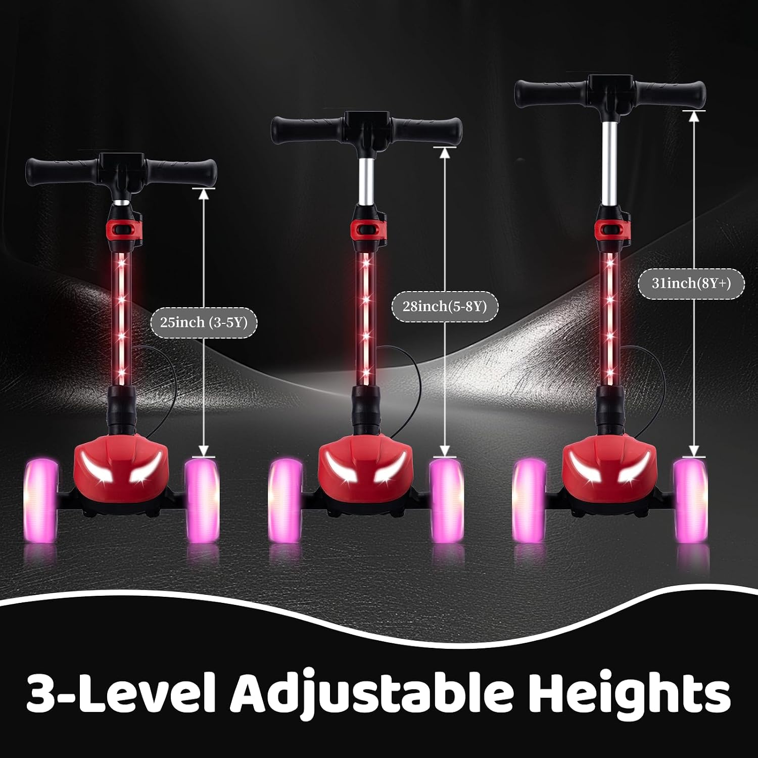 24V Electric Scooter for Kids w/150W Powerful Motor, Thumb Throttle, LCD Screen, Bluetooth, Light-Up Stem Deck & Wheels, 3 Adjustable Heights, 5MPH Safe Speed, 3 Wheel Electric Scooter for Kids