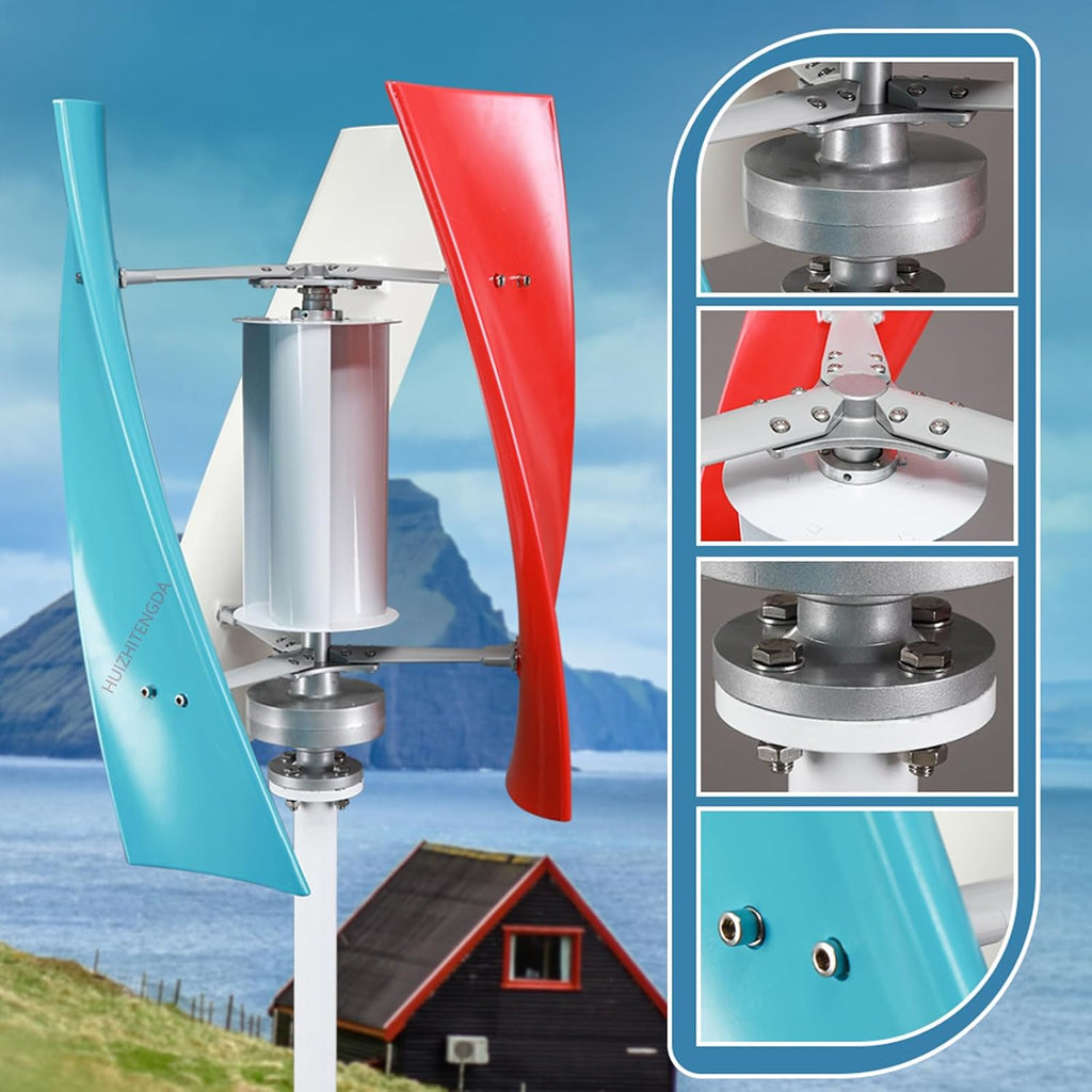 Wind Turbine Generator, 12V 24V 48V 1000W Portable Vertical Wind Power Turbine Generator Kit W/Controller for Outdoor Courtyard Use and Wind Turbine Systems