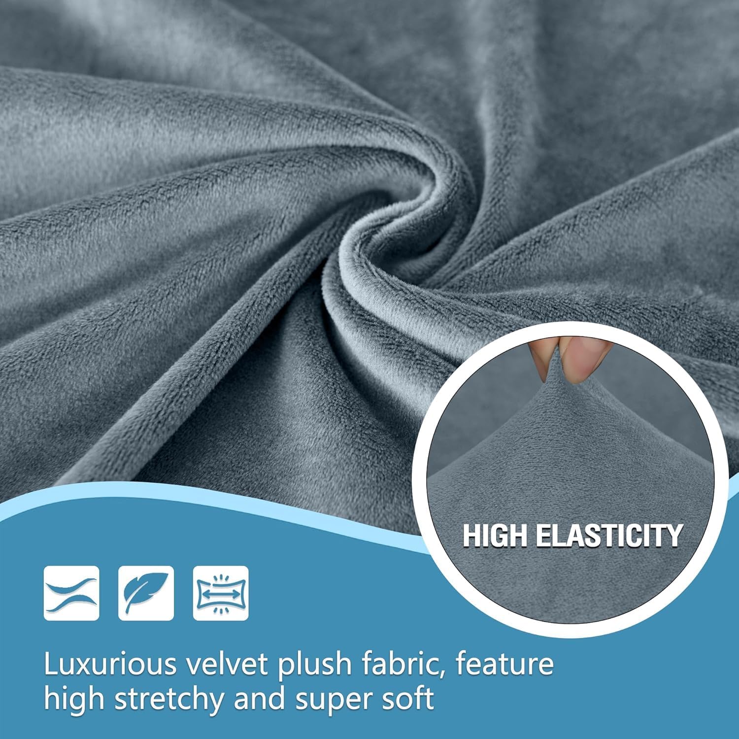 HDCAXKJ Corner Sectional Couch Covers Velvet Stretch L Shape Sofa Cover Soft Thick Sectional Slipcovers Set U Shaped Living Room Non Slip Magic Furniture Protector for Pet Dogs (Blue Gray, Small)