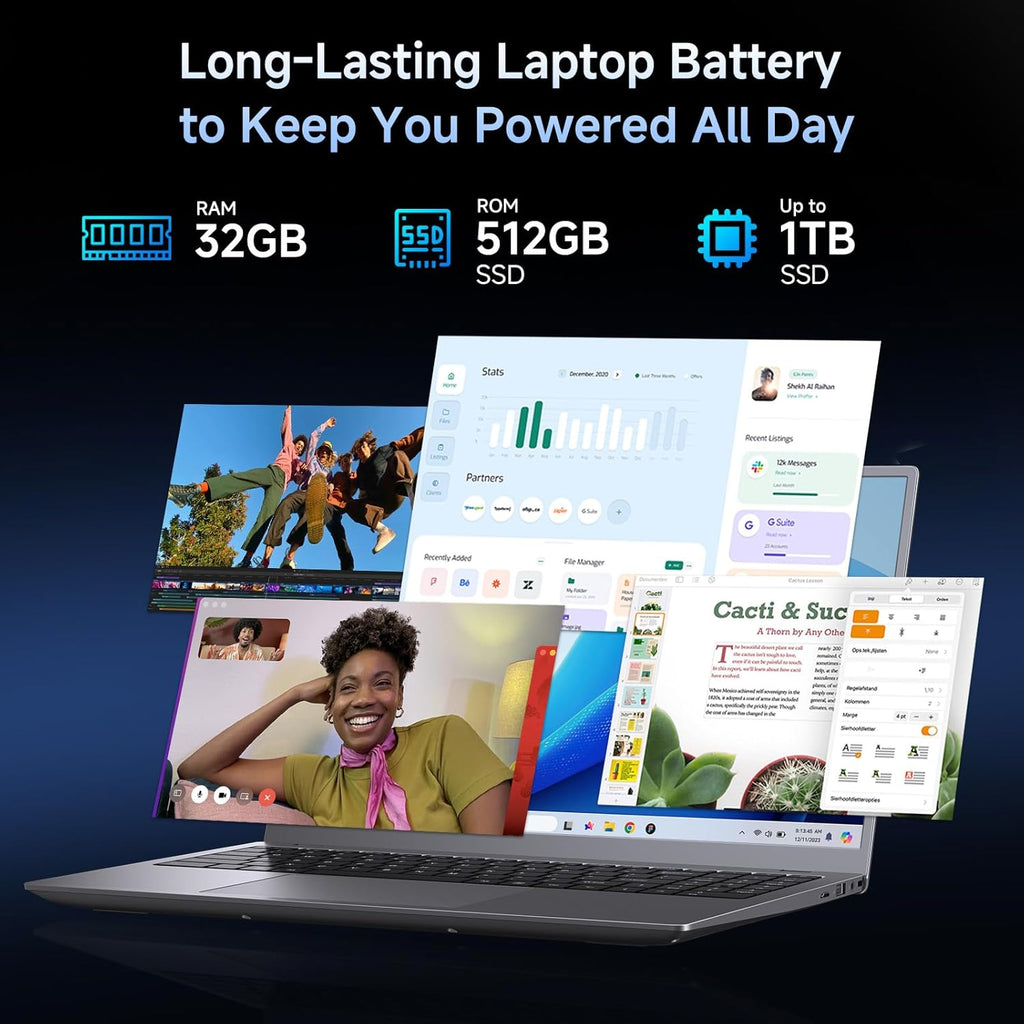 15.6' Laptop, 32GB RAM 512GB SSD, Pentium 6500Y Processor (Beat N5095, Up to 3.4GHz), Laptop Computer with FHD IPS Display, Dual Band Wi-Fi 5, BT 5.0, USB-C, HDMI, Webcam, Long Lasting Battery
