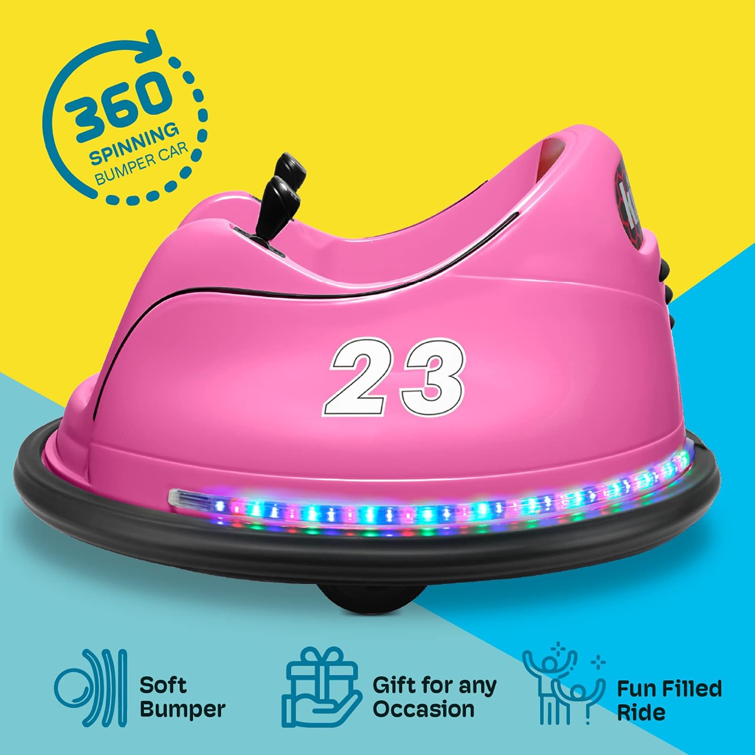 Kidzone 6V Electric Ride On Bumper Car for Kids & Toddlers 1.5-6 Years Old, DIY Sticker Baby Bumping Toy Gifts W/Remote Control, LED Lights & 360 Degree Spin, ASTM Certified, Pink