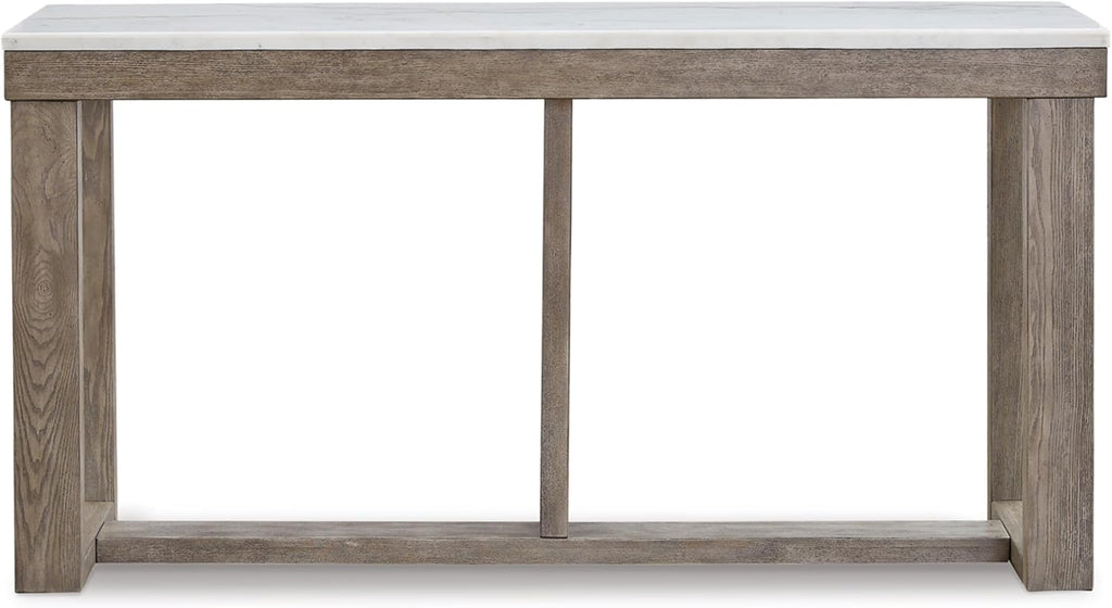 Signature Design by Ashley Loyaska Casual Sofa Table with Marble Top, Brown & White