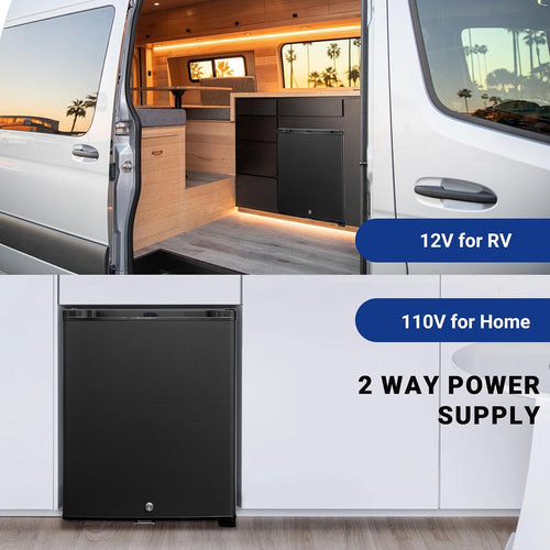 12V Refrigerator 1.7 Cu.Ft, AC/DC Semi Truck Refrigerator with Lock, Reversible Door, Quiet Absorption Mini Fridge for RV Camper, Caravan, Boat, Compact, Black