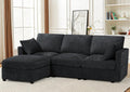 84 Inches Chenille 3-Seater Couch W/Movable Ottoman, Upholstered Sectional Sofa w/Soft Backrest, Modern Fabric L Shaped Couch w/Armrest Pillows for Living Room, Office, Black