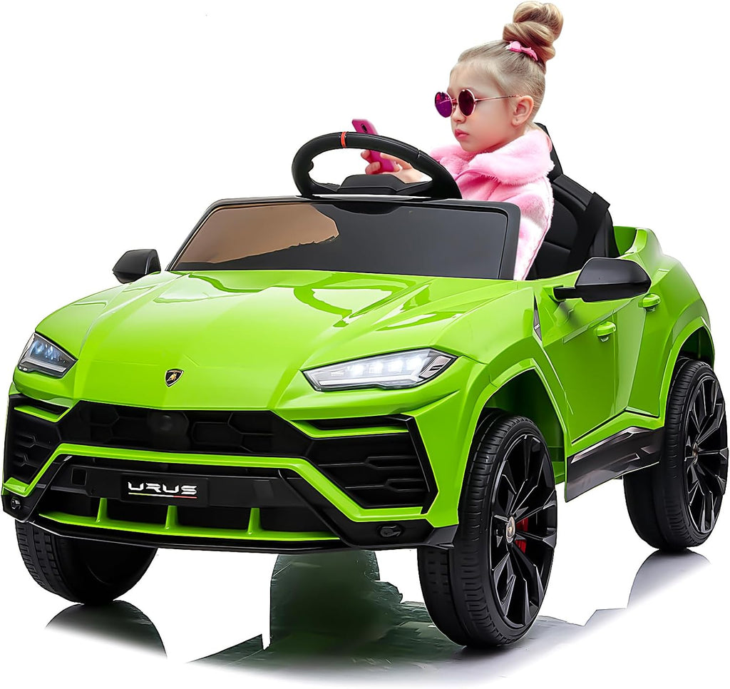 Electric Car for Kids 12V Licensed Lamborghini Ride On Car with Remote Control,Max Speed 2.5Mph,LED Lights,Music Players,Opening Doors,Spring Suspension,Toddler Cars to Drive (Green)