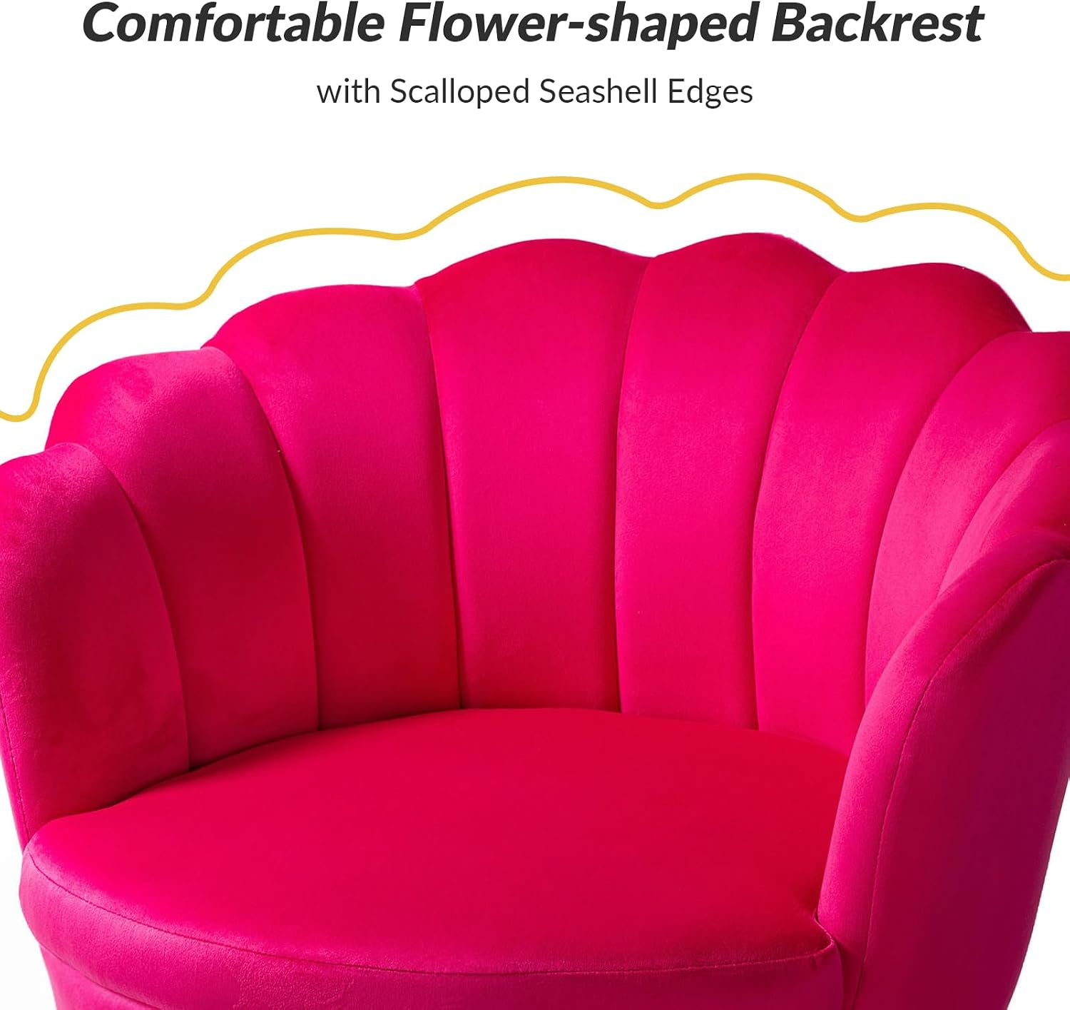 HULALA HOME Modern Velvet Accent Chair with Shell Shaped Back, Cute Living Room Bedroom Armchair with Gold Legs, Comfy Upholstered Vanity Chair for Makeup Room, Fushia