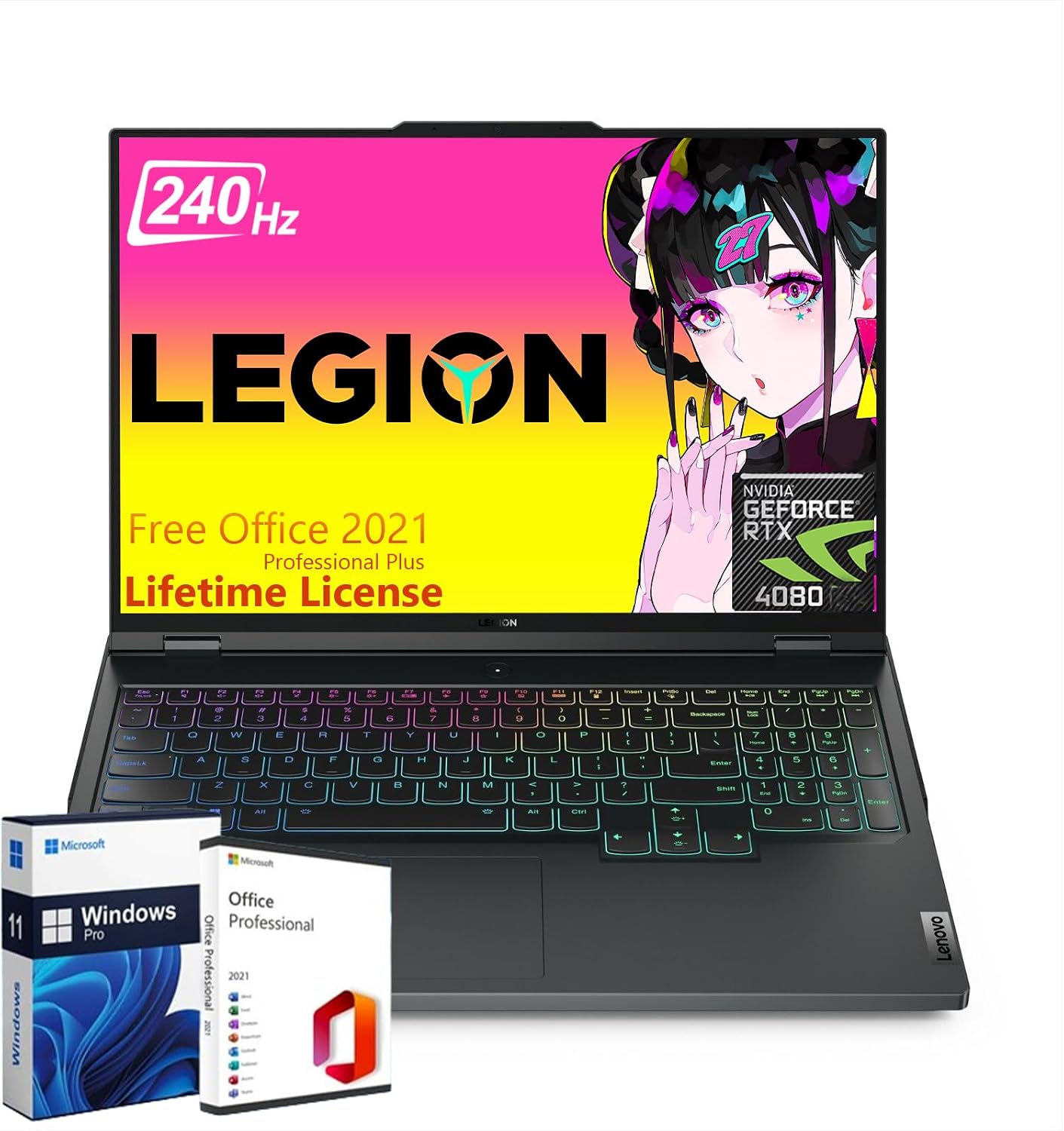 Lenovo Legion Pro 7 Gaming Laptop - 16' WQHD IPS 240Hz Display, Intel Core i9-13900HX, GeForce RTX 4080, 32GB DDR5 RAM, 1TB SSD, Webcam, RGB Backlit KB, Wi-Fi 6E, Win 11 Pro + Office Lifetime License