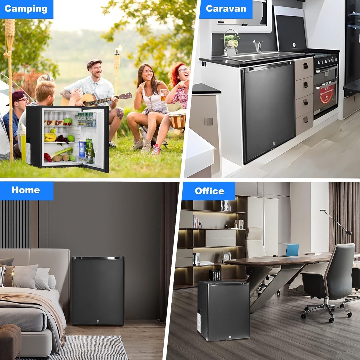 12V/110V Mini Fridge with Lock, AC/DC Compact Refrigerator, Reversible Door, Quiet Absorption Refrigerator for RV Camper, Caravan, Boat,1.4 Cu.Ft, Light, Black