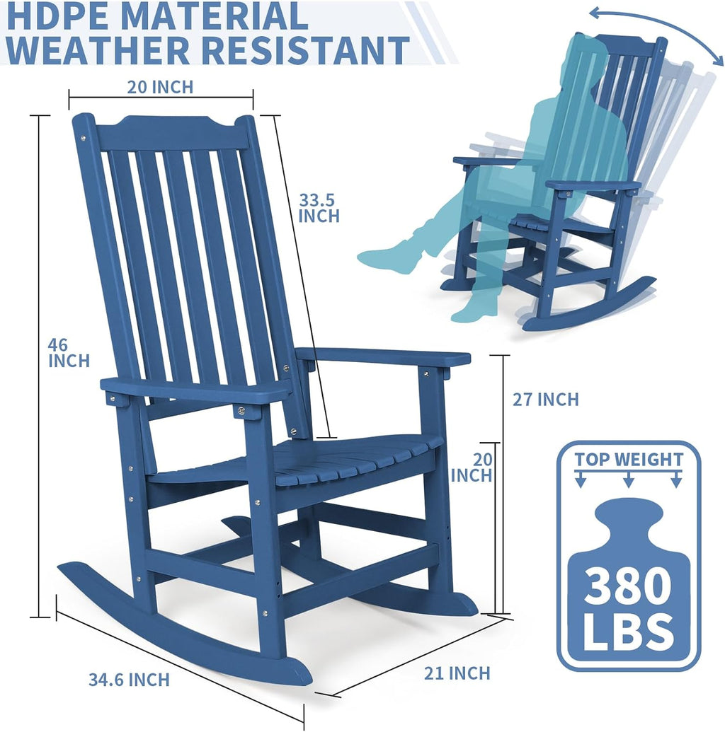 Outdoor Rocking Chair, Oversized All Weather High Back Porch Rocker, Patio Rockers for Outside