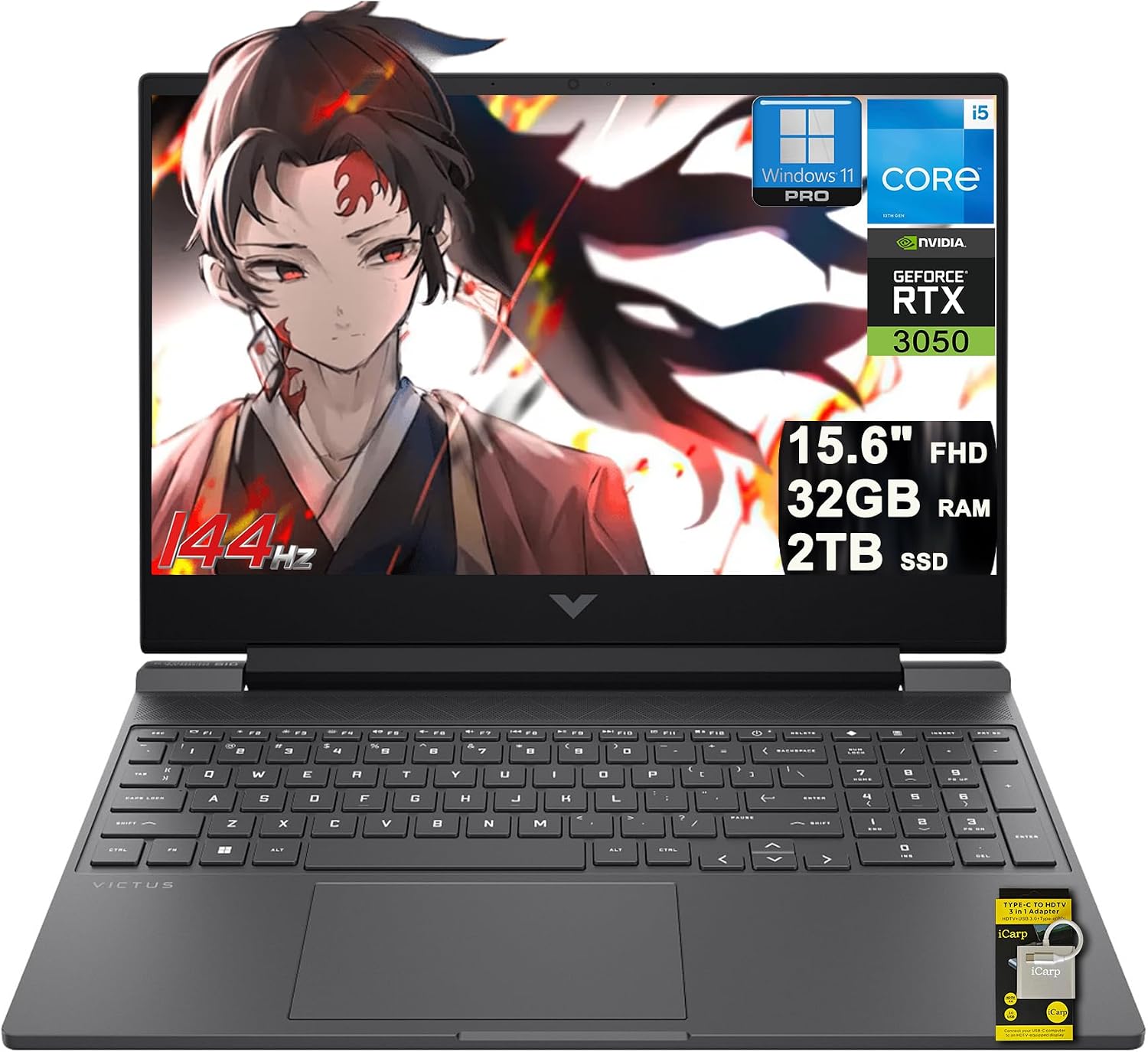HP Victus 15 Gaming Laptop 15.6' FHD IPS 144Hz Intel 8-core i5-13420H (>i7-12650H) 32GB DDR4 2TB SSD GeForce RTX 3050 Backlit USB-C DTS:X Ultra Wi-Fi6 Win11Pro ICP Hub