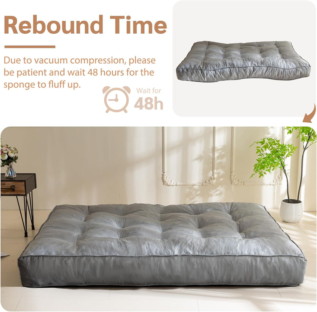 YOSHOOT 8 Inches Futon Mattress Full Size, Thick Futons Sofa Couch Bed, Floor Mattress for Adults, Shredded Foam Filling, Medium Firm(Frame Not Included), Grey, 54'x75'