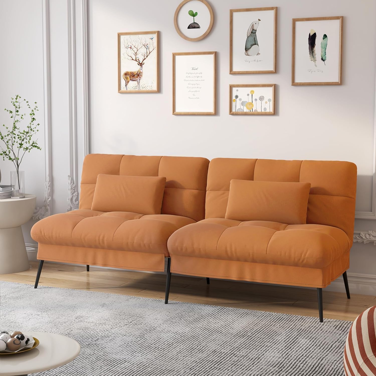 COMHOMA Convertible Sofa Bed,72″Fabric Couch with Adjustable Backrest,Loveseat Recliner Sleeper Living Room Furniture futon Set (Brown)