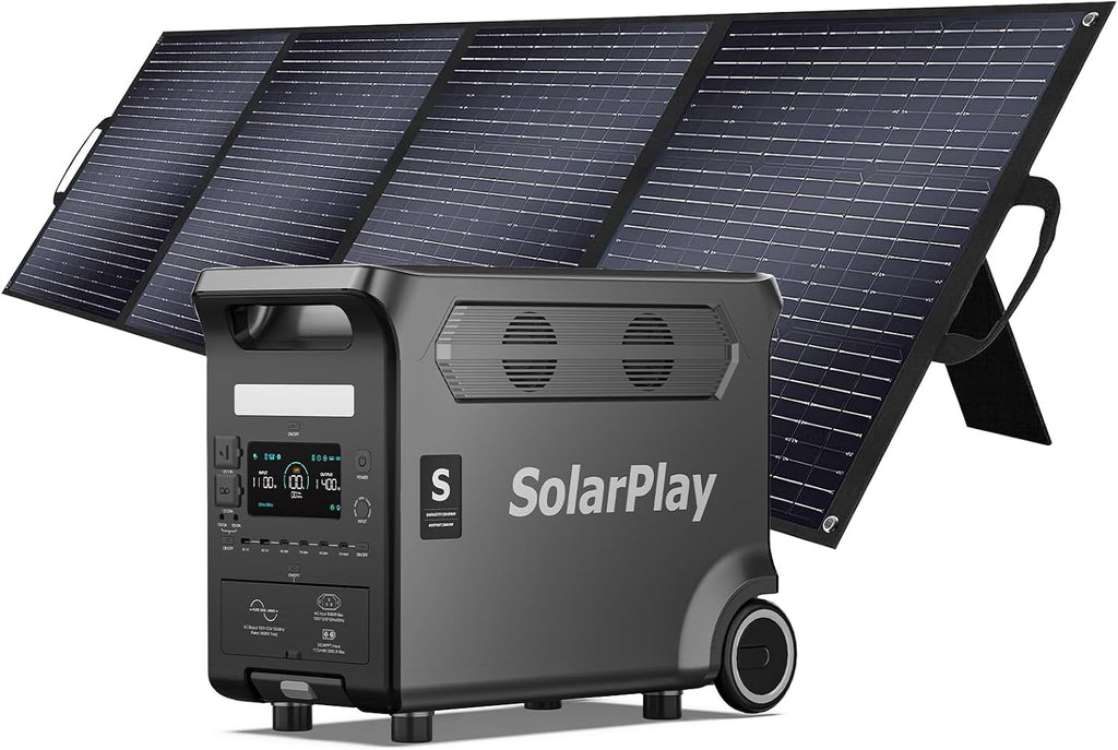 SolarPlay Q3600 3600W/3840Wh Portable Power Station With 200W Solar Panel, 2.5Hrs Fast Charging Solar Generator with LiFePO4 Battery, 5500W Surge Emergency Power for Home Backup, RV, Camping