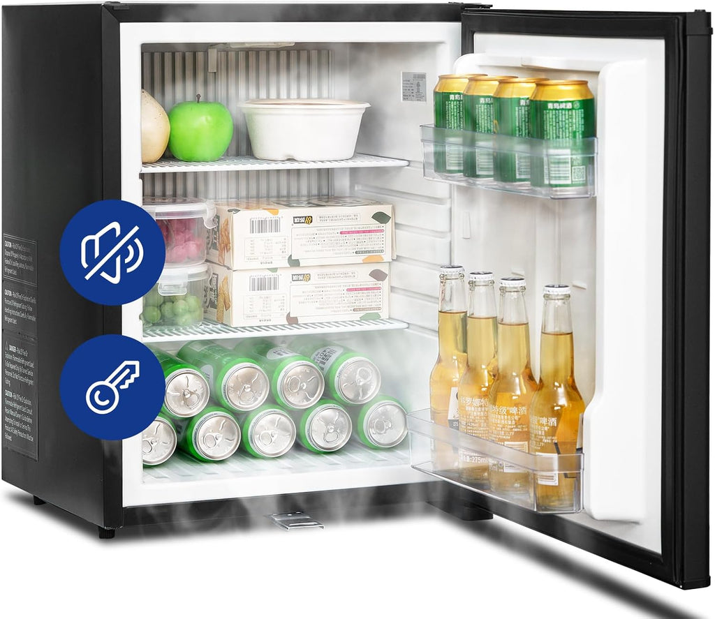 Mini Fridge with Lock 2.1 Cu.Ft, Lockable Mini Fridge 110V 12V, Reversible Door, Quiet Absorption Refrigerator for RV Camper, Semi Truck, Caravan, Boat, Black