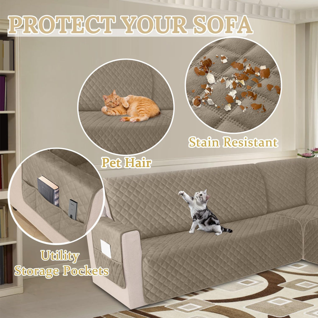 HDCAXKJ Waterproof Corner Sectional Couch Cover Velvet L Shape Sofa Covers for Pets Dogs Soft Heavy Duty U Shaped Sofa Slipcovers Sets for Sectional Non Slip Furniture Protector (Camel, XX-Large)