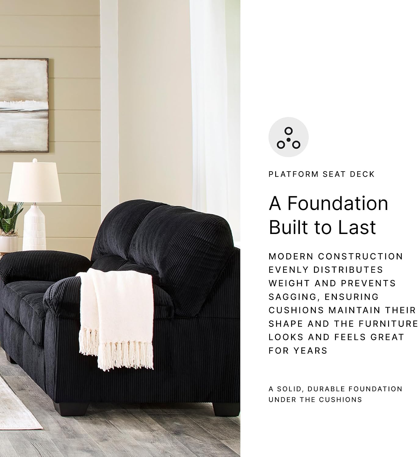 Signature Design by Ashley SimpleJoy Modern Loveseat for Living Room, Black