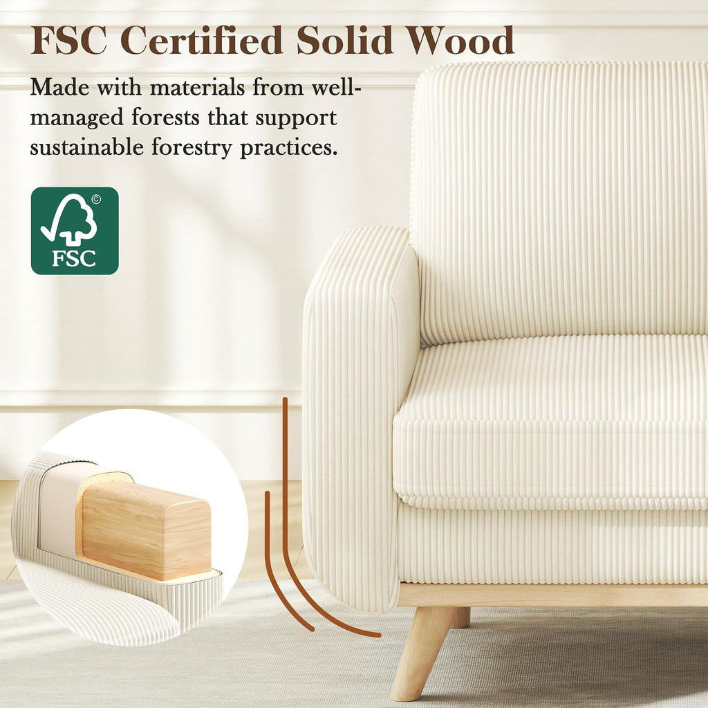 Vesgantti 38.5' Accent Chair Beige, Comfy Corduroy Single Sofa Seat with Spring Cushion, Upholstered Armchair with Deep Seat, Reading Chair for Adults, Modern Sofa for Living Room, Bedroom