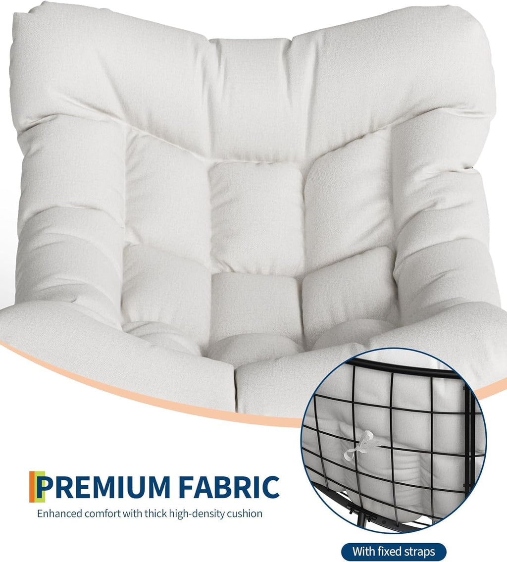 GarveeHome Outdoor Papasan Rocking Chair Oversized Patio Rocker with Sturdy Metal Frame Rattan Egg Style for Balcony Backyard Porch 40 * 28 * 34In White