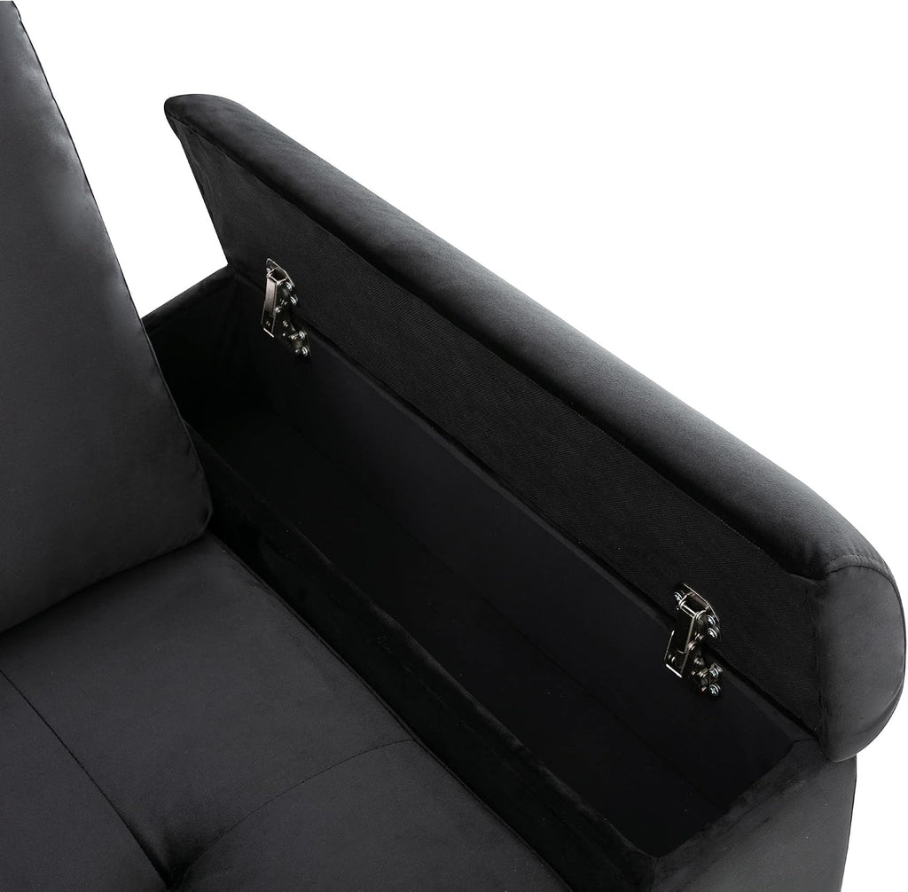 LUMISOL 87.4' Convertible Sleeper Sofa Bed with Storage Ottoman, L-Shaped Sectional Sofa with Storage Arm & Charging Stations, Pull Out Sofa Couch with Chaise for Living Room, Black