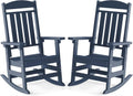 FOOWIN Outdoor Rocking Chair Set of 2, High Back Patio Rocking Chair, HDPE All Weather Resistant Porch Rocker for Adult, Oversized Rocking Chairs for Garden, Lawn, Indoor & Outdoor Use, Navy Blue