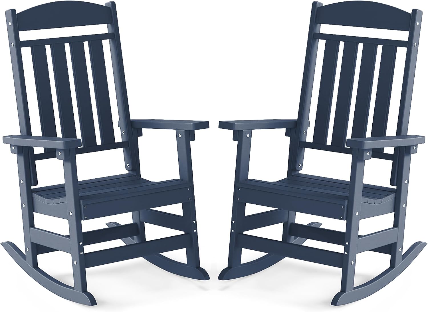 FOOWIN Outdoor Rocking Chair Set of 2, High Back Patio Rocking Chair, HDPE All Weather Resistant Porch Rocker for Adult, Oversized Rocking Chairs for Garden, Lawn, Indoor & Outdoor Use, Navy Blue