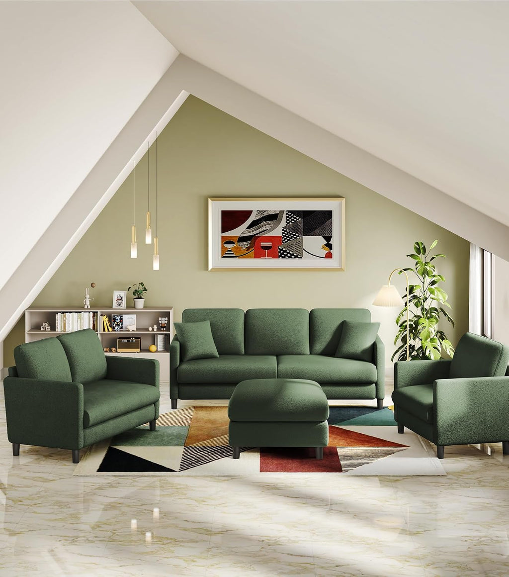 Welzona Loveseat, 51' Small Couch, Comfy Teddy Love Seat for Living Room, Tool-Free Setup Loveseat Sofa for Small Spaces, All-Wood Small Sofa Couch for Bedroom, Green