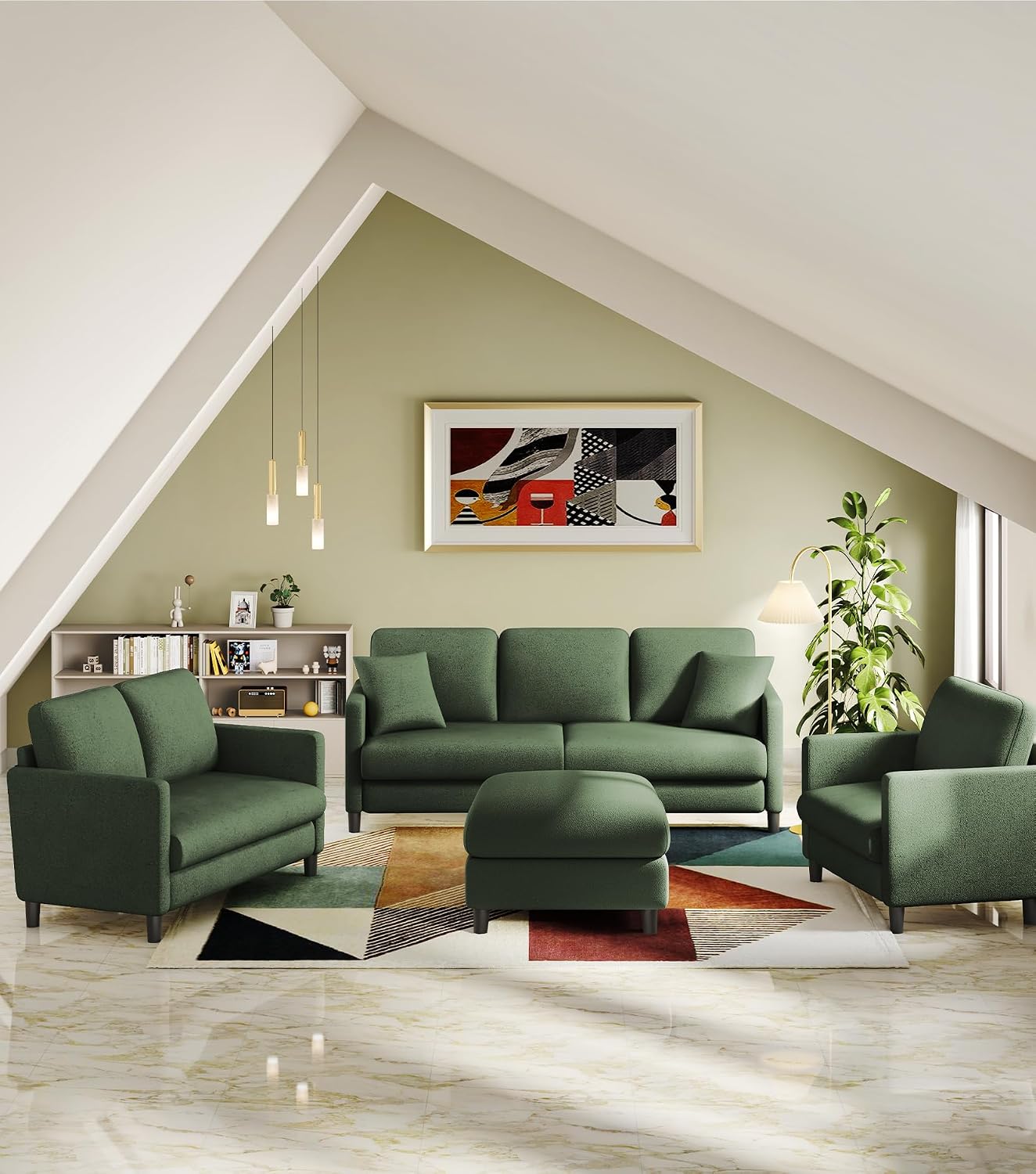 Welzona Loveseat, 51' Small Couch, Comfy Teddy Love Seat for Living Room, Tool-Free Setup Loveseat Sofa for Small Spaces, All-Wood Small Sofa Couch for Bedroom, Green