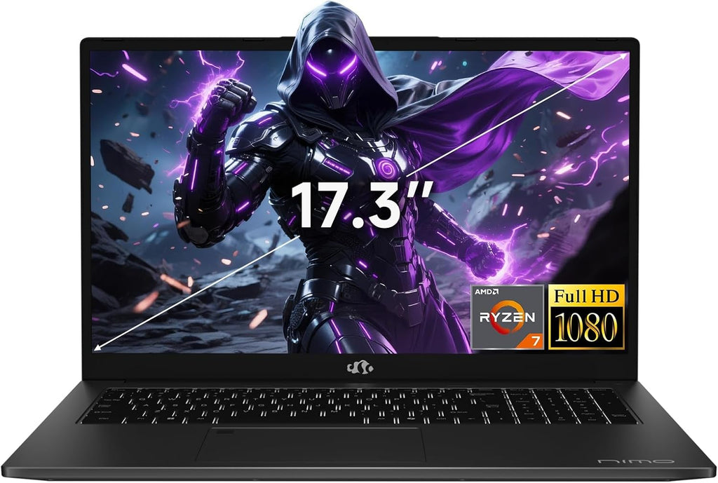 NIMO 17.3' FHD-Gaming-Laptop, AMD R7 7735HS (8C/16T, Beats i7-12650H) 16GB DDR5 RAM 1TB SSD Business-Computer with Radeon 680M, 100W Type-C, Wi-Fi 6E, 58Wh Battery, Fingerprint, Backlit Keyboard