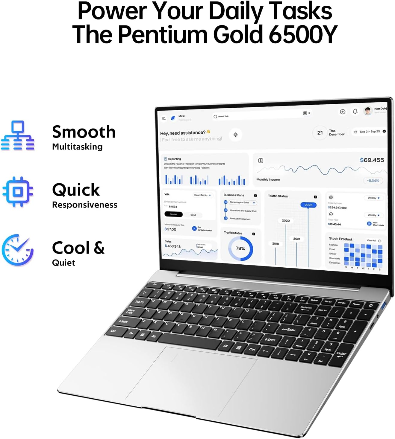 2026 Latest 15.6'' Laptop Win 11 Pro, 1080p FHD IPS Display, 8GB RAM 256GB SSD, Intel Processor 6500Y(3.4GHz), Backlit Keyboard, Fingerprint, Webcam, USB 3.2Gen1, WiFi5, BT5, Mini-HDMI, TF Card Slot