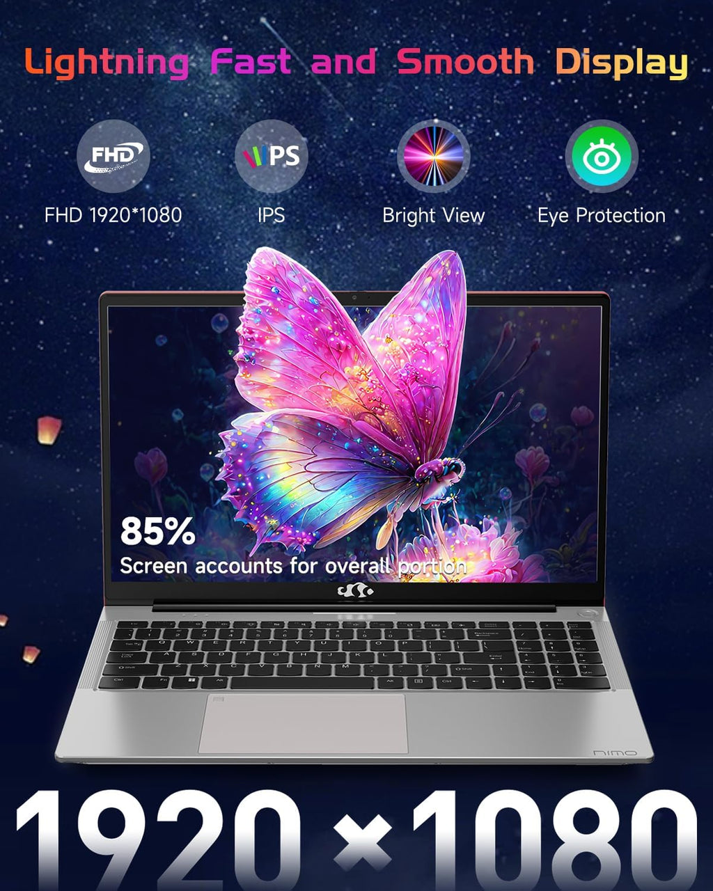 NIMO 15.6' IPS FHD-Laptop, Intel Pentium Quad Core N100 4GB RAM 128GB SSD (Beat i3-1115G4, Up to 3.4GHz) Computer with Backlit Keyboard Fingerprint Type-C Charger WiFi 6 BT5.2, for Student and Home