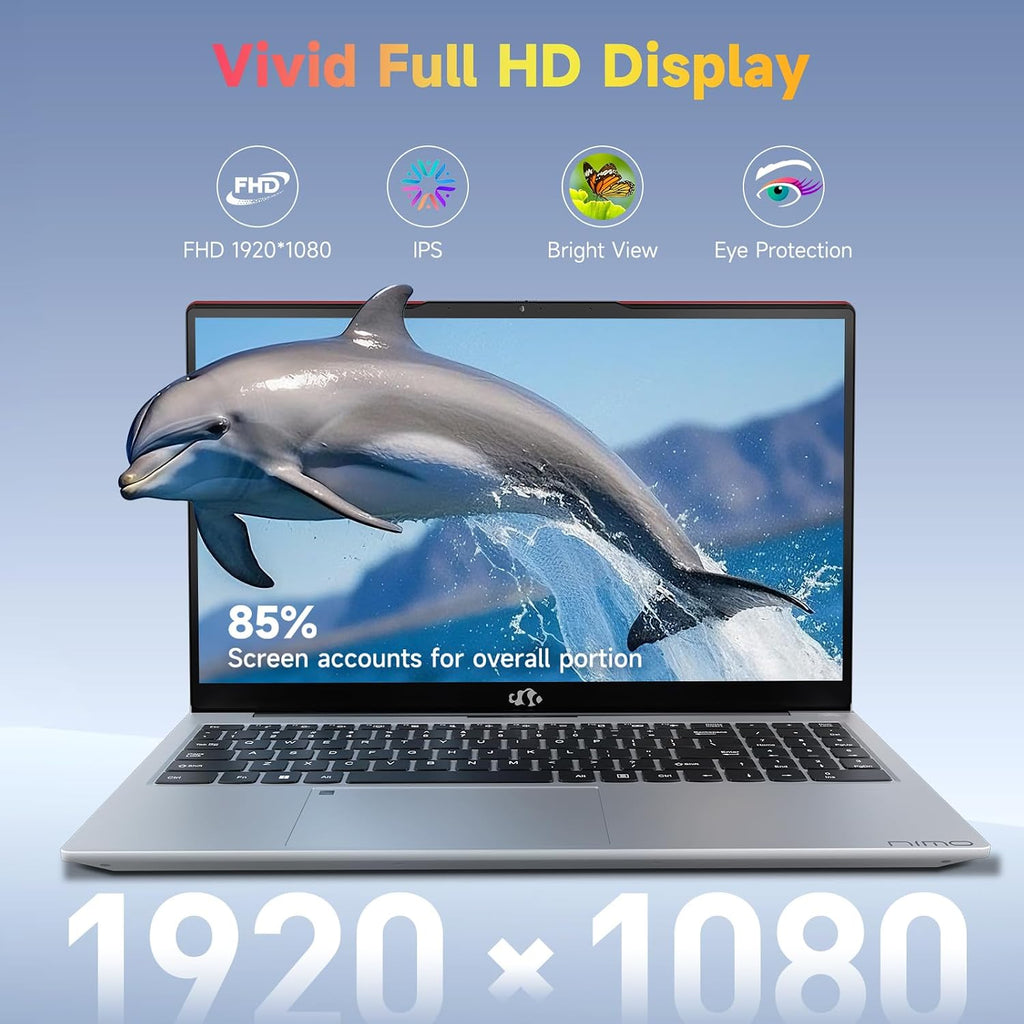 NIMO 15.6 Student-Laptop, AMD Ryzen 5 (Beat i5-1135G7), 8GB RAM 256GB SSD, Radeon Vega 8 GPU, Backlit KB, Type-C PD 65W, Fingerprint Unlock, USB3, 2.0MP Camera, Win 11 Notebook for Business Study Work