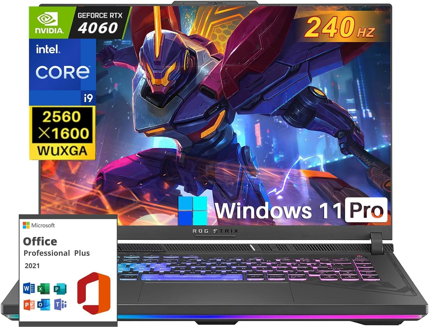 ASUS ROG Strix G16 Gaming Laptop, with Office Lifetime License, 16' WQXGA 240Hz Display, Intel 24-Core i9-14900HX, 16 GB DDR5, 1 TB SSD, GeForce RTX 4060, Wi-Fi 6E, Backlit KB, Windows 11 Pro