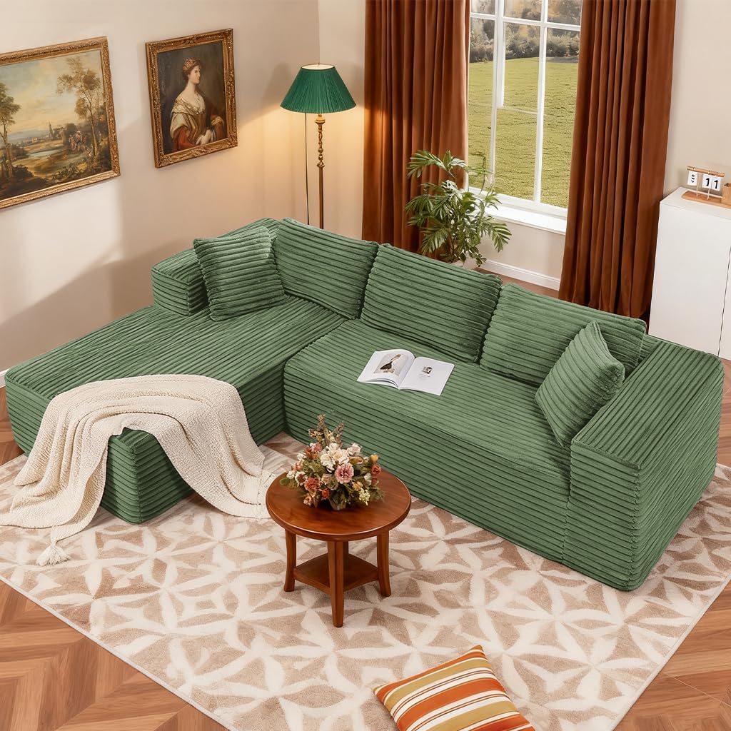 COMHOMA 105'Modular Sectional Sofa with Deep Seat,Cloud Upholstered L-Shape Couch Wide Arms Corduroy Fabric High-Density Foam Chaise Lounge for Living Room No Assembly Required