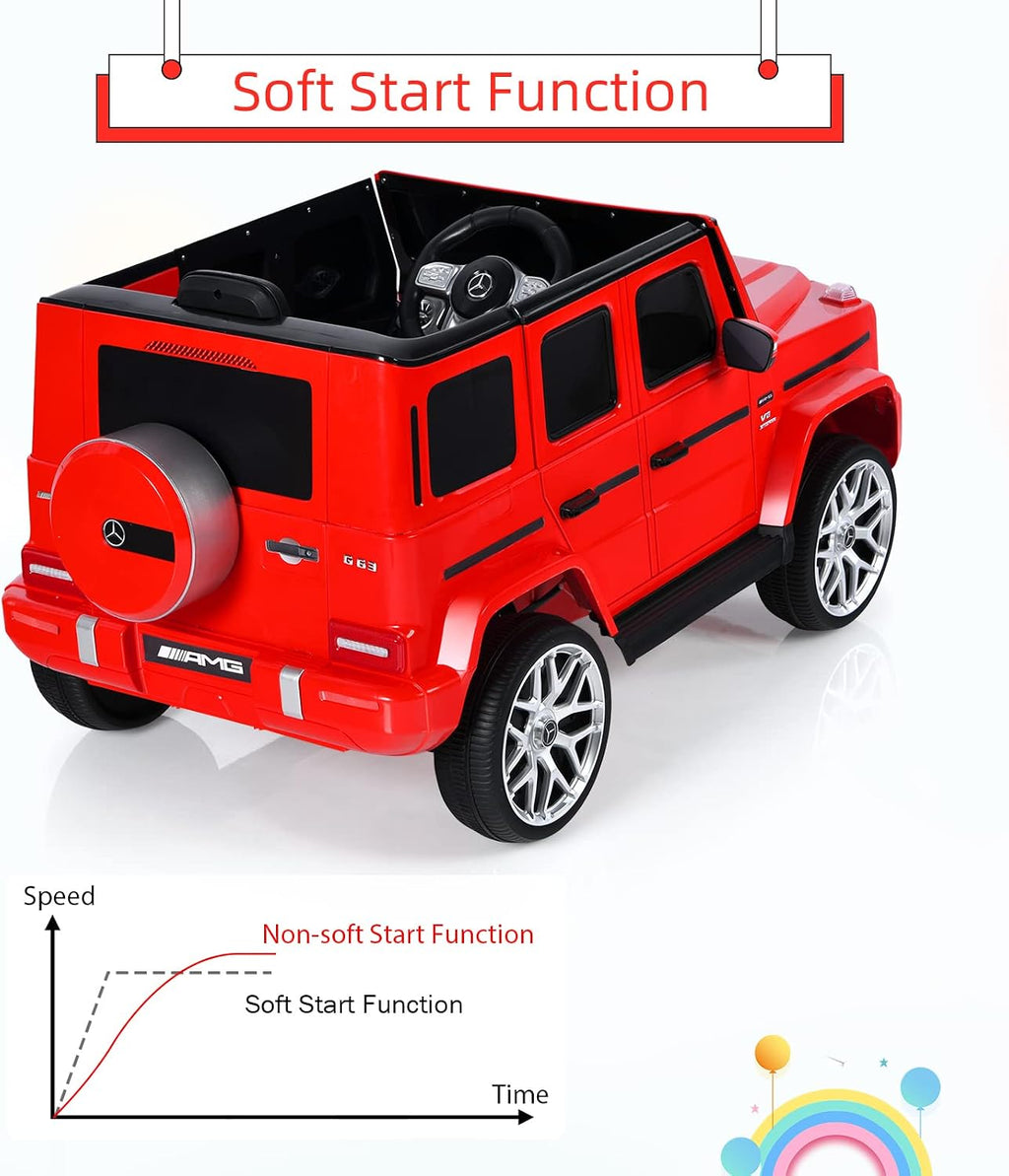 INFANS Licensed Mercedes Benz G63 Kids Ride On Car, 12V Electric Vehicle with Remote Control, Double Open Doors, Music, Bluetooth, Wheels Suspension, Battery Powered for Children Boy Girl (Red)