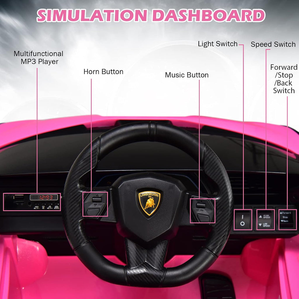 INFANS 12V Licensed Lamborghini Sian Kids Ride On Car with Parent Remote Control, Spring Suspension, MP3 Player, Electric Toy Roadster Carbon Fiber Textured for Toddler (Pink)