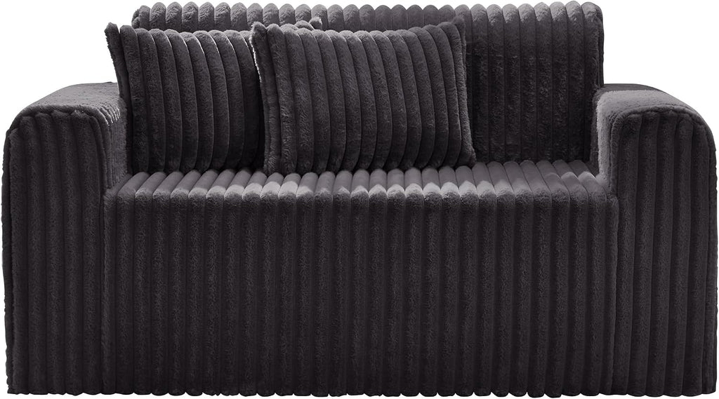 Hobestluk Couch Sofa 2-Seater Foam Sofa Loveseat for Small Spaces Comfy Sofas with Removable Cover Furry Couch with Pillows for Living Room, Bedroom, Apartment, Office (Dark Grey, Loveseat)