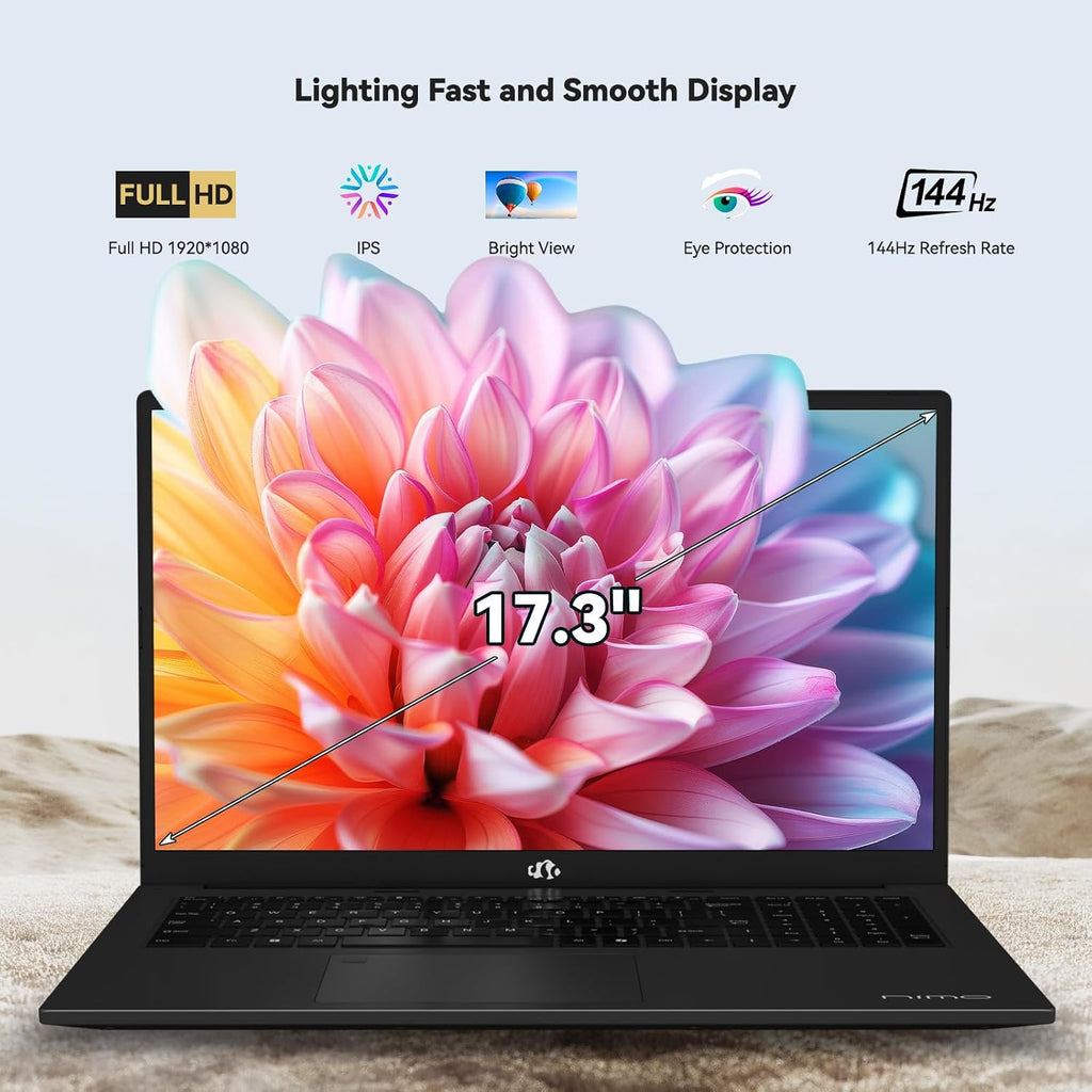 NIMO 17.3' AI Laptop AMD Ryzen AI 9 HX 370 (50 Tops NPU), Radeon 890M Graphics, 64GB DDR5 RAM 1TB PCIe SSD, 144Hz Display, 100W PD USB-C 4.0, Copilot+ Enabled Wi-Fi 6E PC for Working Business Student