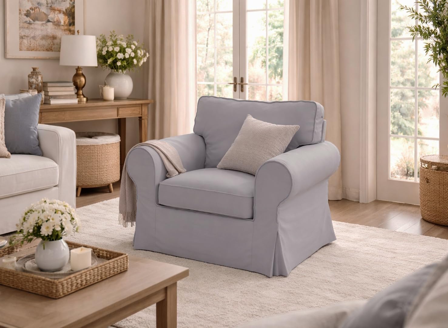 Ektorp Sofa Dense Cotton Cover Replacement Slipcover Compatible with IKEA Ektorp Sofa (Polyester Flax Chair)