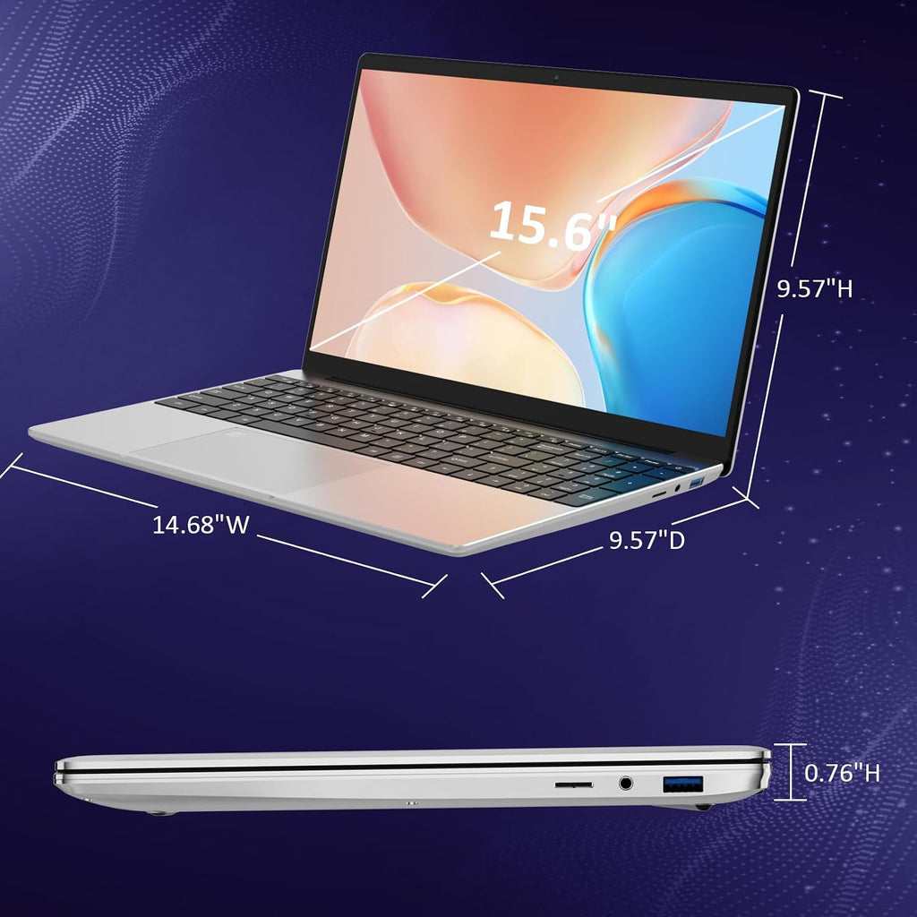 KurieTim 15.6' Laptop Computer, 32GB DDR4 RAM 512GB PCIe SSD, IntelN95 Processor(4C/4T, Up to 3.4GHz), Gaming Laptops with Backlight Keyboard, Fingerprint Reader, 8000mAh Battery, Win11 Pro,Silver