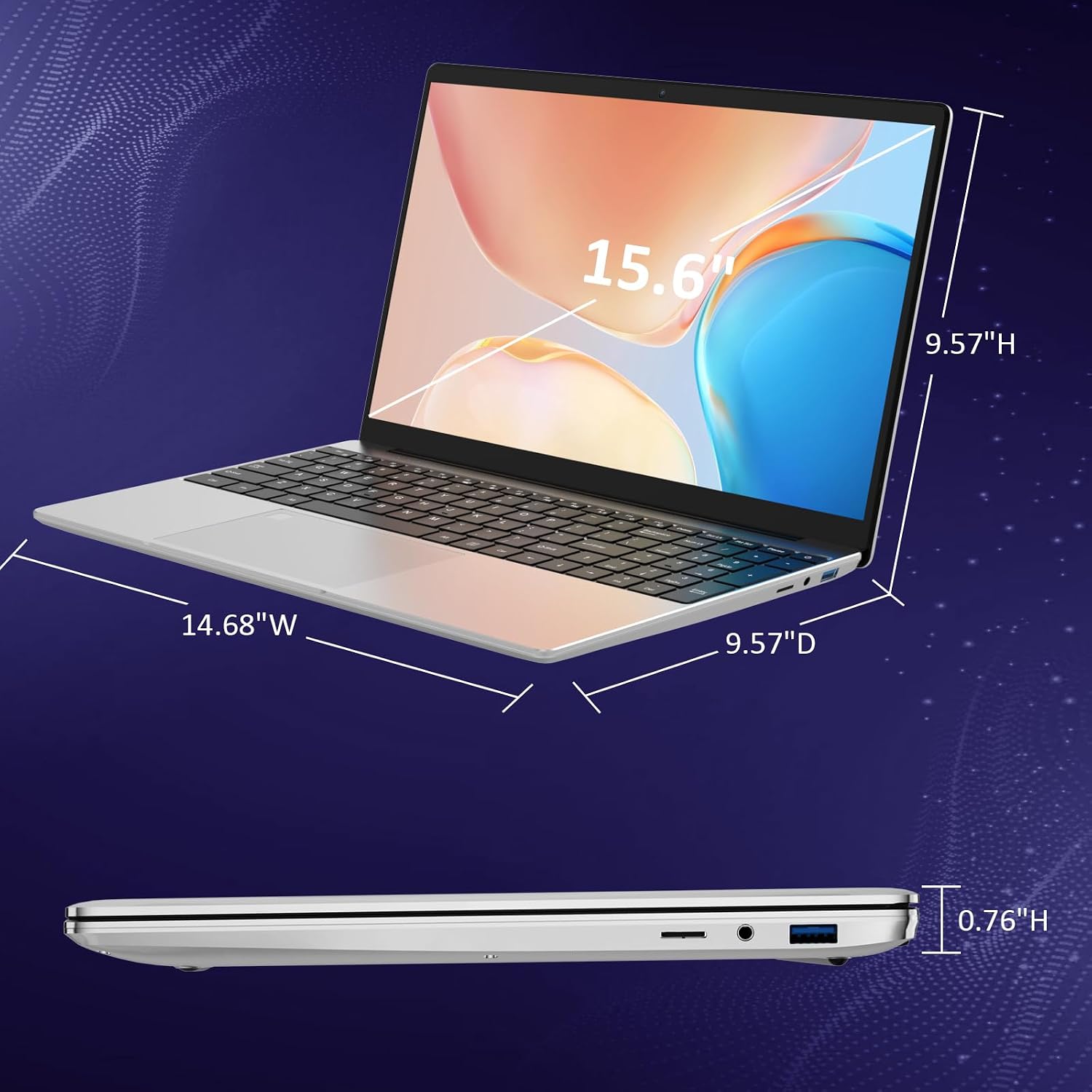 KurieTim 15.6' Laptop Computer, 32GB DDR4 RAM 512GB PCIe SSD, IntelN95 Processor(4C/4T, Up to 3.4GHz), Gaming Laptops with Backlight Keyboard, Fingerprint Reader, 8000mAh Battery, Win11 Pro,Silver